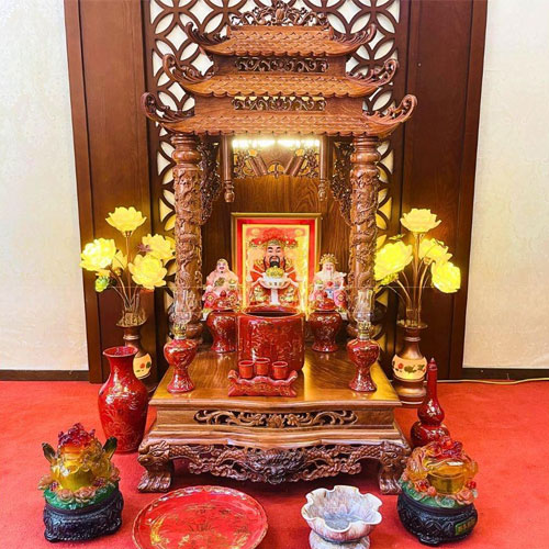 Bàn thờ ông địa Thiên Khố gỗ hương đá