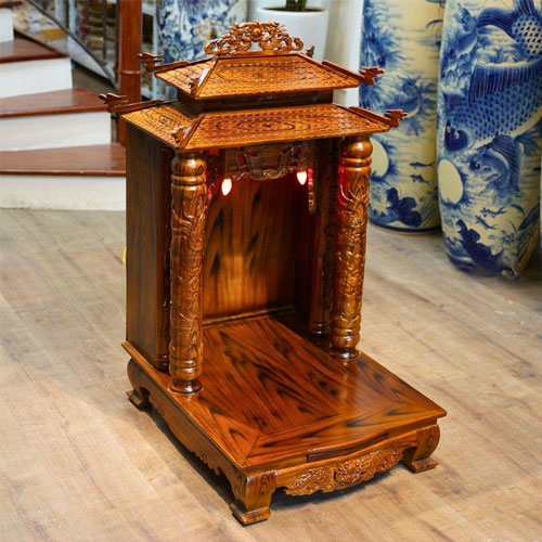 Bàn thờ thần tài gỗ sồi cột rồng 2 mái Thái