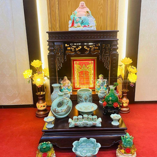 Bàn thờ thần tài ông địa Thiên Thanh gỗ hương đá
