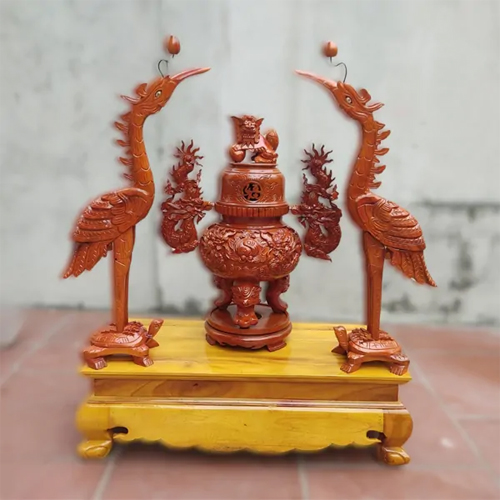 Bộ đồ thờ bằng gỗ hương đỏ 3 món mẫu DTBG-020