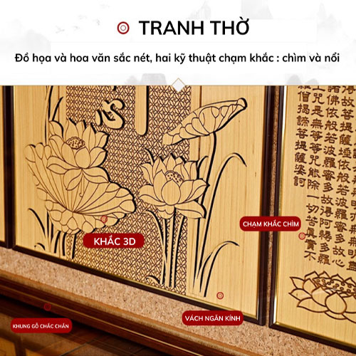 Bàn thờ gỗ Cẩm Lai có khắc kinh Phật BTP-015