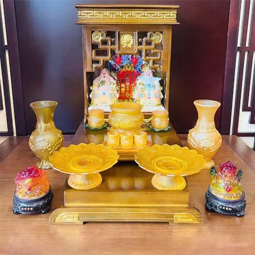 Bàn thờ thần tài gỗ sồi màu cánh gián mẫu Phát Lộc