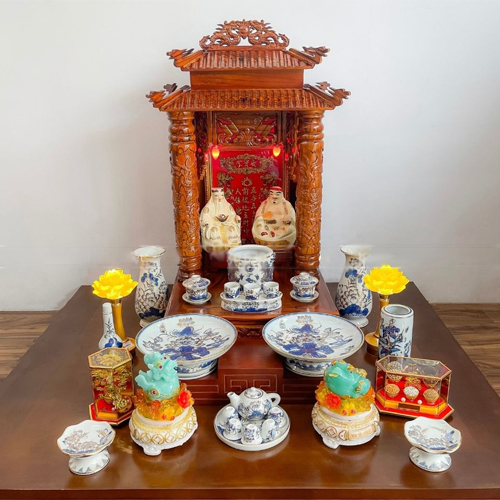 Bộ bàn thờ thần tài gỗ sồi màu cánh gián mẫu Hiển Tài