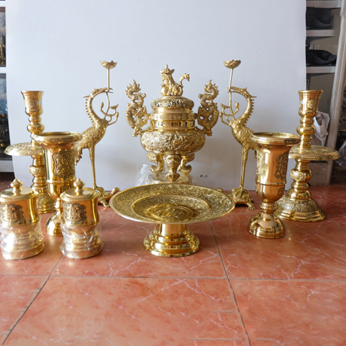 Bộ đồ thờ bằng đồng đài loan 11 món mẫu DTBD-007