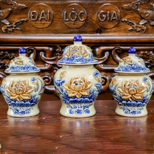 Bộ đồ thờ thần tài men hoàng thổ mẫu DTBS-004 - Ảnh 9