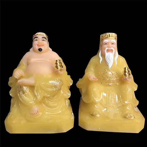 Tượng Thần Tài Thổ Địa Đá Thạch Anh Viền Vàng