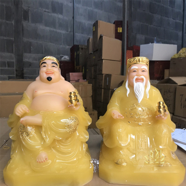 Tượng Thần Tài – Thổ Địa bằng thạch anh nguyên khối, màu sắc tươi sáng, bố cục cân đối Tượng Thần Tài – Thổ Địa bằng thạch anh nguyên khối, màu sắc tươi sáng, bố cục cân đối
