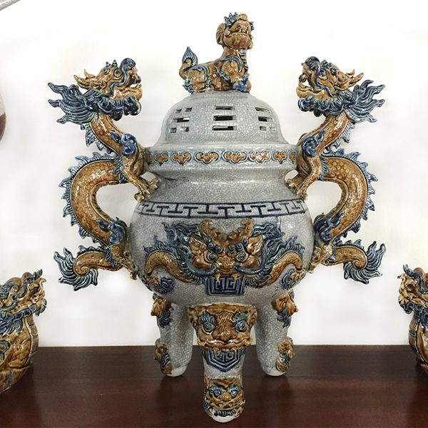 Hình ảnh bộ tam sự Bát Tràng men rạn mẫu DTBT-008 Hình ảnh bộ tam sự Bát Tràng men rạn mẫu DTBT-008
