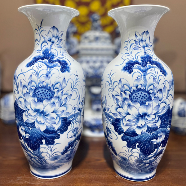 Hình ảnh bộ đồ thờ men lam Bát Tràng mẫu DTBT-001 Hình ảnh bộ đồ thờ men lam Bát Tràng mẫu DTBT-001