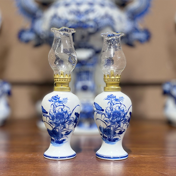 Hình ảnh bộ đồ thờ men lam Bát Tràng mẫu DTBT-001 Hình ảnh bộ đồ thờ men lam Bát Tràng mẫu DTBT-001